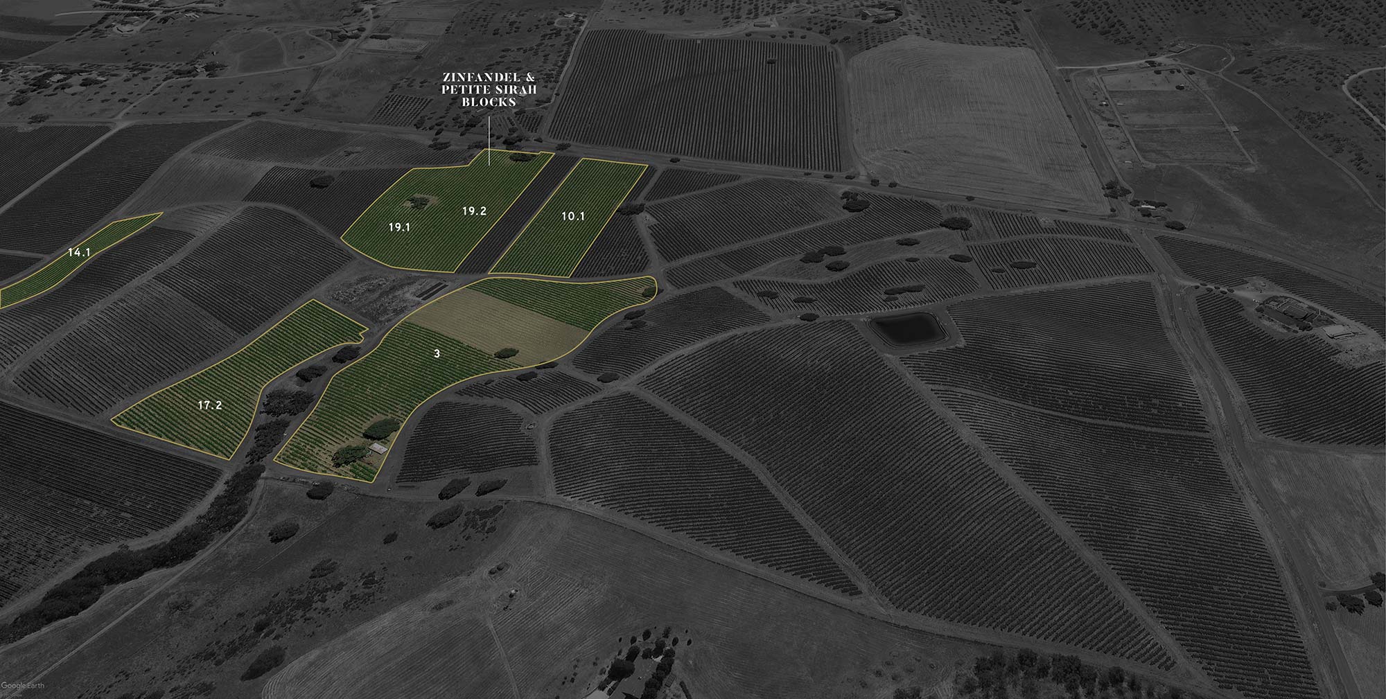 Map of RBZ Zinfandel & Petite Syrah vineyard blocks